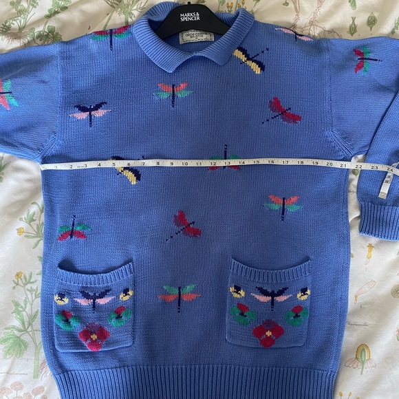 Vintage cotton blue dragonfly sweater jumper - Picture 12 of 16